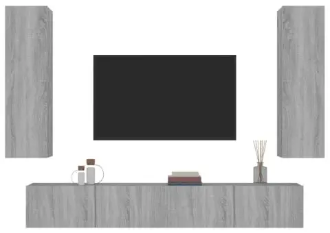 Set dulapuri TV, 4 piese, gri sonoma, lemn prelucrat - 4/5