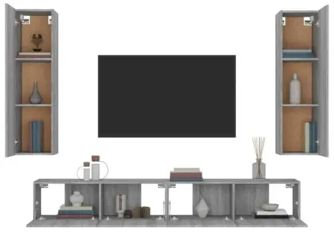Set dulapuri TV, 4 piese, gri sonoma, lemn prelucrat - 5/5