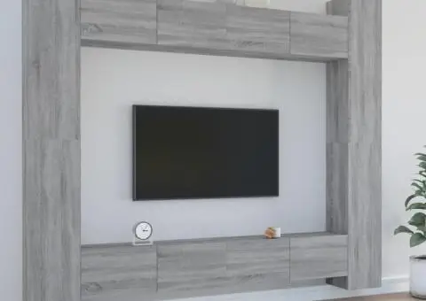 Set dulap TV, 8 piese, gri sonoma, lemn prelucrat - 1/5