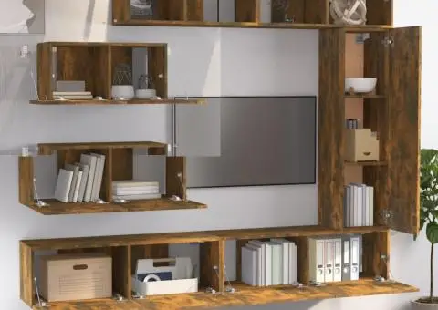 Set comodă TV, 7 piese, stejar fumuriu, lemn compozit - 3/5