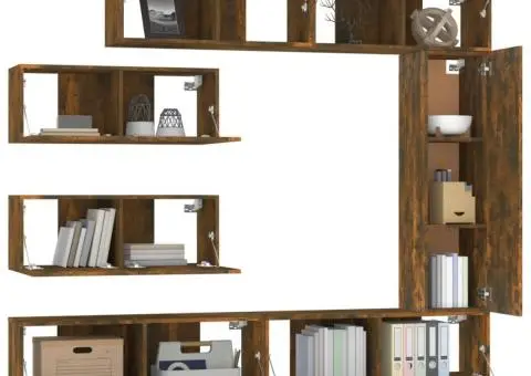 Set comodă TV, 7 piese, stejar fumuriu, lemn compozit - 4/5