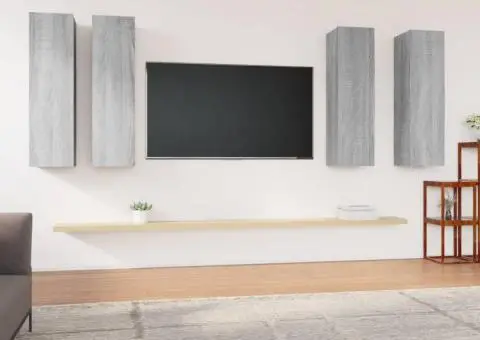 Comode TV, 4 buc., gri sonoma, 30,5x30x110 cm, lemn prelucrat - 1/5