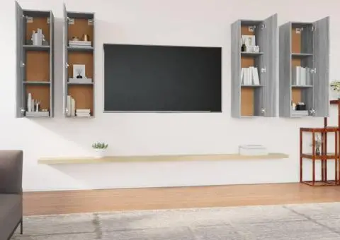 Comode TV, 4 buc., gri sonoma, 30,5x30x110 cm, lemn prelucrat - 3/5