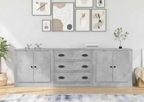 Servante, 3 piese, gri beton, lemn prelucrat - 1/5