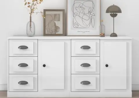 Servante, 2 piese, alb extralucios, lemn prelucrat - 1/5