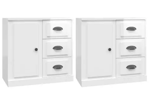 Servante, 2 piese, alb extralucios, lemn prelucrat - 2/5