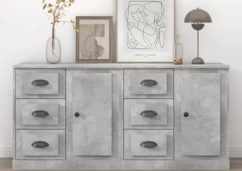 Servante, 2 piese, gri beton, lemn prelucrat - 1/5