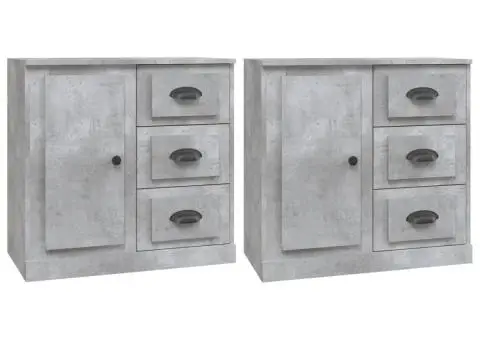 Servante, 2 piese, gri beton, lemn prelucrat - 2/5