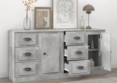 Servante, 2 piese, gri beton, lemn prelucrat - 3/5