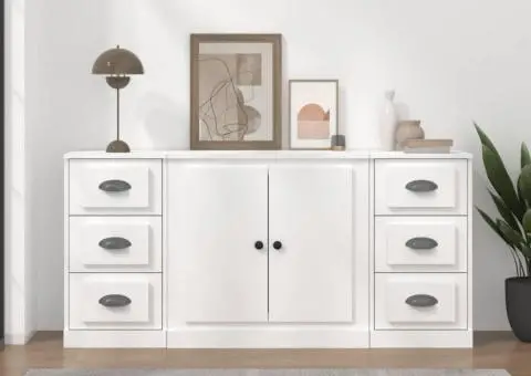 Servante, 3 piese, alb, lemn prelucrat - 1/5