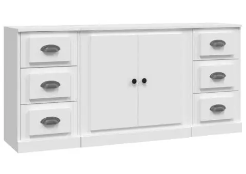 Servante, 3 piese, alb, lemn prelucrat - 2/5