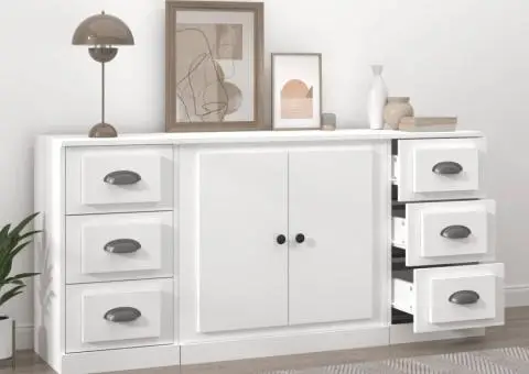 Servante, 3 piese, alb, lemn prelucrat - 3/5