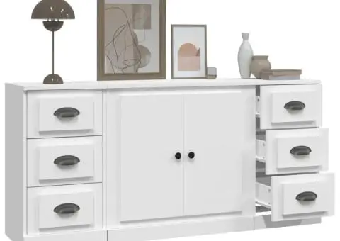 Servante, 3 piese, alb, lemn prelucrat - 5/5