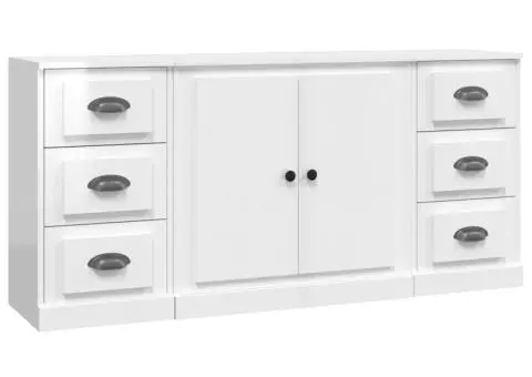 Servante, 3 piese, alb extralucios, lemn prelucrat - 2/5