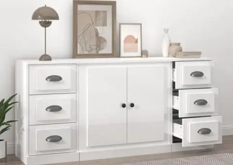 Servante, 3 piese, alb extralucios, lemn prelucrat - 3/5