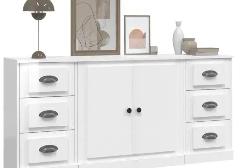 Servante, 3 piese, alb extralucios, lemn prelucrat - 4/5