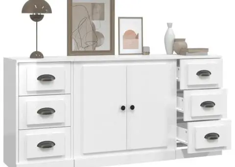 Servante, 3 piese, alb extralucios, lemn prelucrat - 5/5