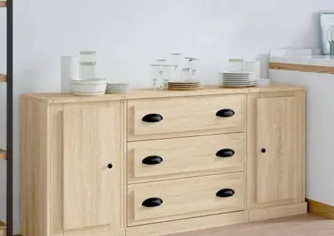 Servante, 3 piese, stejar sonoma, lemn prelucrat - 1/5