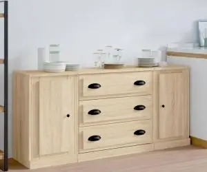 vidaXL Servante, 3 piese, stejar sonoma, lemn prelucrat