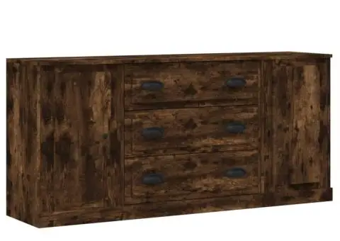 Servantă, 3 buc., stejar fumuriu, lemn prelucrat - 2/5