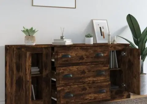 Servantă, 3 buc., stejar fumuriu, lemn prelucrat - 3/5