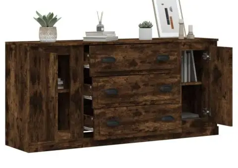 Servantă, 3 buc., stejar fumuriu, lemn prelucrat - 4/5