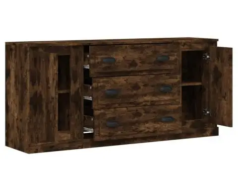 Servantă, 3 buc., stejar fumuriu, lemn prelucrat - 5/5