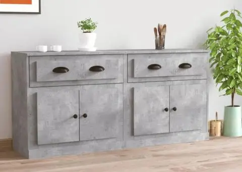 Servante, 2 piese, gri beton, lemn prelucrat - 1/5