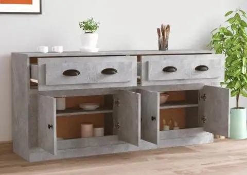 Servante, 2 piese, gri beton, lemn prelucrat - 3/5