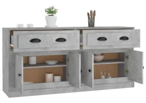 Servante, 2 piese, gri beton, lemn prelucrat - 5/5