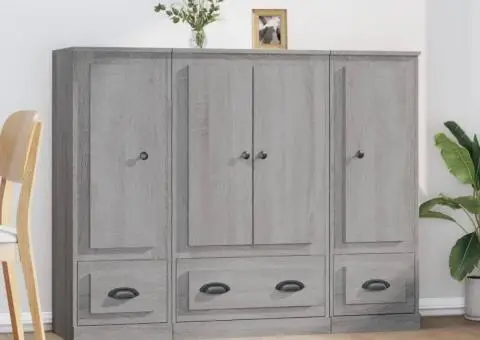 Dulapuri înalte, 3 buc., gri sonoma, lemn prelucrat - 1/5