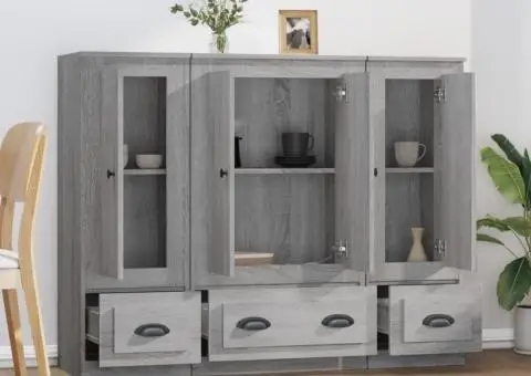 Dulapuri înalte, 3 buc., gri sonoma, lemn prelucrat - 3/5