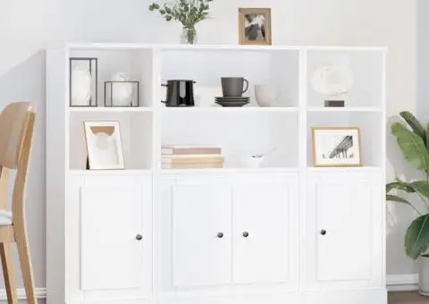 Dulapuri înalte, 3 piese, alb, lemn prelucrat - 1/5