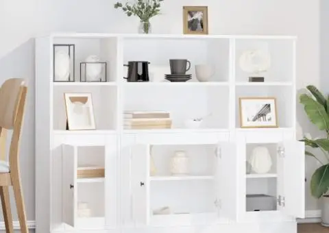 Dulapuri înalte, 3 piese, alb, lemn prelucrat - 3/5