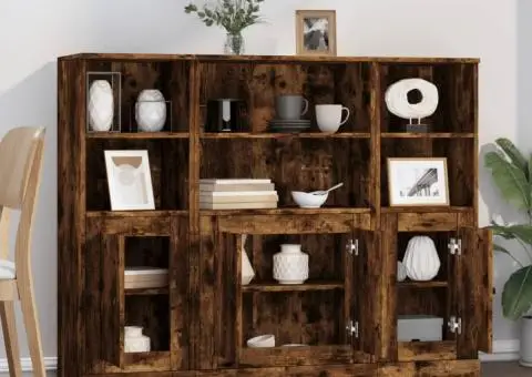 Dulapuri înalte, 3 buc., stejar fumuriu, lemn compozit - 3/5