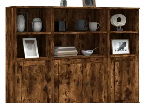 Dulapuri înalte, 3 buc., stejar fumuriu, lemn compozit - 4/5