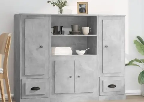 Dulapuri înalte, 3 buc., gri beton, lemn prelucrat - 1/5