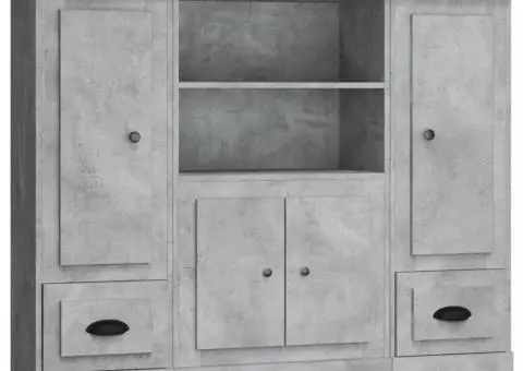 Dulapuri înalte, 3 buc., gri beton, lemn prelucrat - 2/5