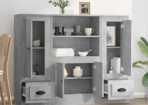 Dulapuri înalte, 3 buc., gri beton, lemn prelucrat - 3/5