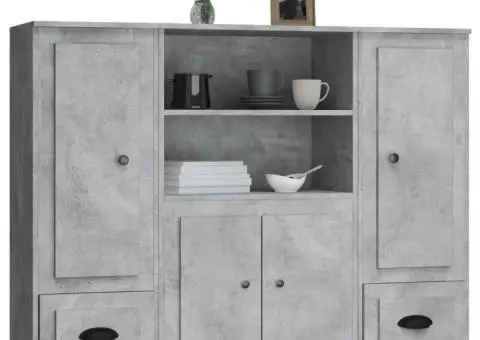 Dulapuri înalte, 3 buc., gri beton, lemn prelucrat - 4/5