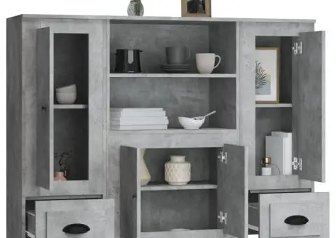 Dulapuri înalte, 3 buc., gri beton, lemn prelucrat - 5/5