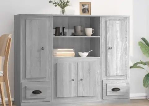 Dulapuri înalte, 3 buc., gri sonoma, lemn prelucrat - 1/5