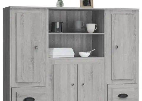 Dulapuri înalte, 3 buc., gri sonoma, lemn prelucrat - 4/5