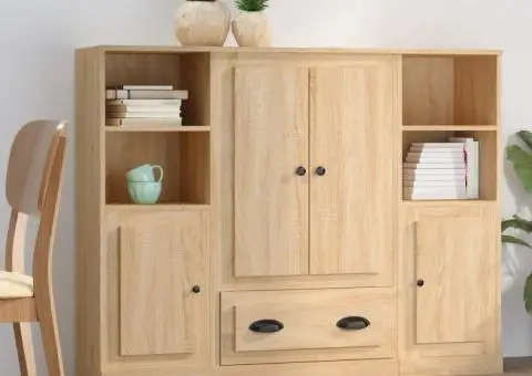 Dulapuri înalte, 3 buc., stejar sonoma, lemn prelucrat - 3/5