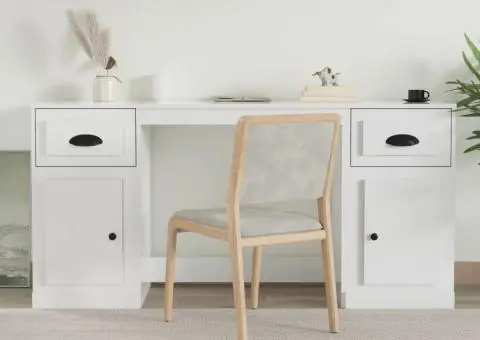 Birou cu dulap, alb extralucios, lemn prelucrat - 1/5