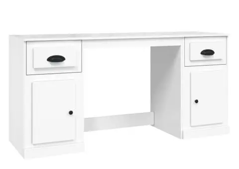 Birou cu dulap, alb extralucios, lemn prelucrat - 2/5