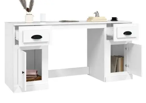 Birou cu dulap, alb extralucios, lemn prelucrat - 5/5