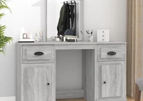 Masă de toaletă cu oglindă, sonoma gri, 130x50x132,5 cm - 1/5