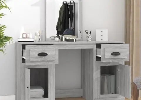 Masă de toaletă cu oglindă, sonoma gri, 130x50x132,5 cm - 3/5