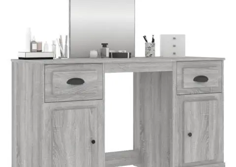 Masă de toaletă cu oglindă, sonoma gri, 130x50x132,5 cm - 4/5